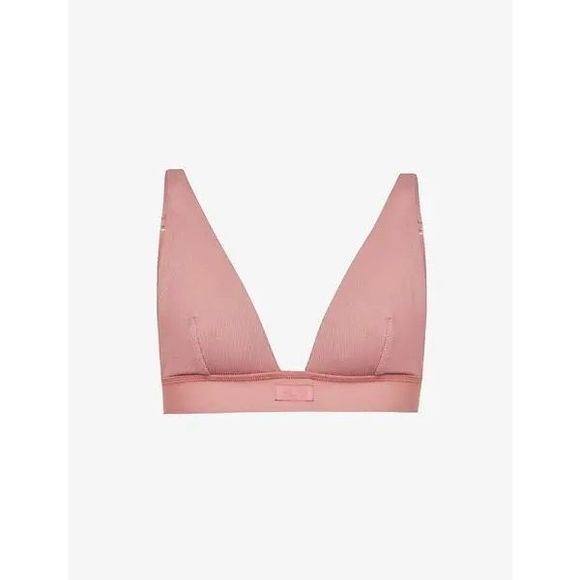 Skims Rose Clay Plunge Brand-Embroidered Stretch-Cotton Bra Medium (no tags) - Picture 2 of 8